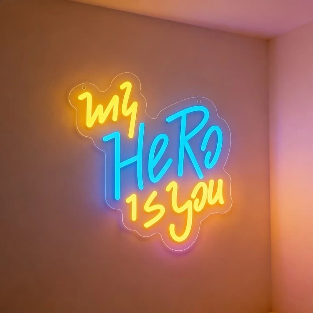 Insegna al Neon 'My Hero Is You' per Decorazione Murale, Camera da Letto, Sala Giochi, Ufficio, Regalo Ispirazionale, Tema Eroe, Luce Notturna LED Bicolore