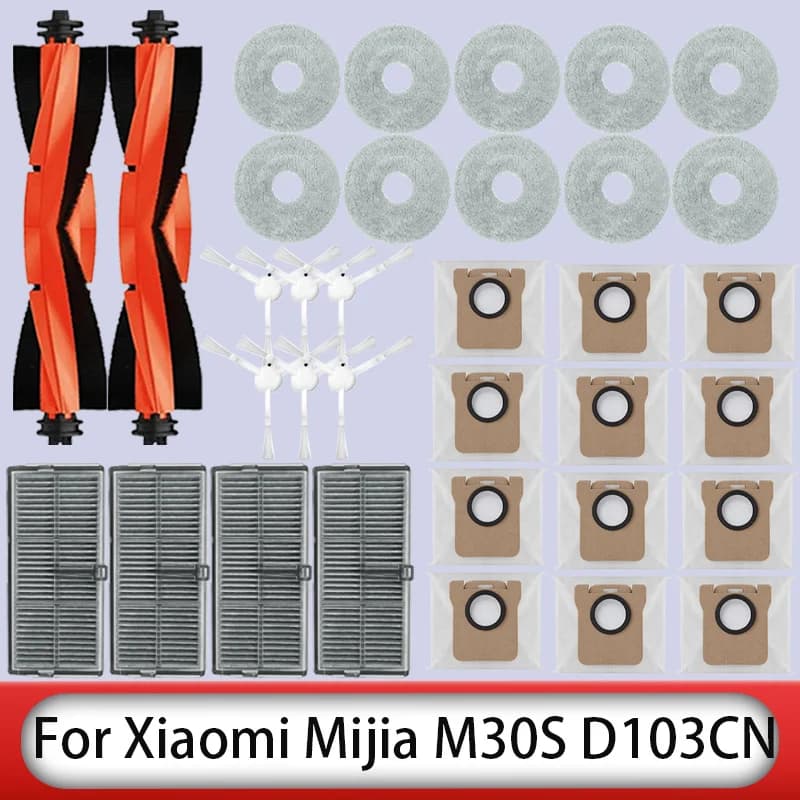 Ricambi e Accessori per Robot Aspirapolvere Xiaomi Mijia M30S D103CN: Spazzola Principale, Spazzole Laterali, Filtro HEPA, Panno Lavapavimenti, Sacchetto Raccoglipolvere