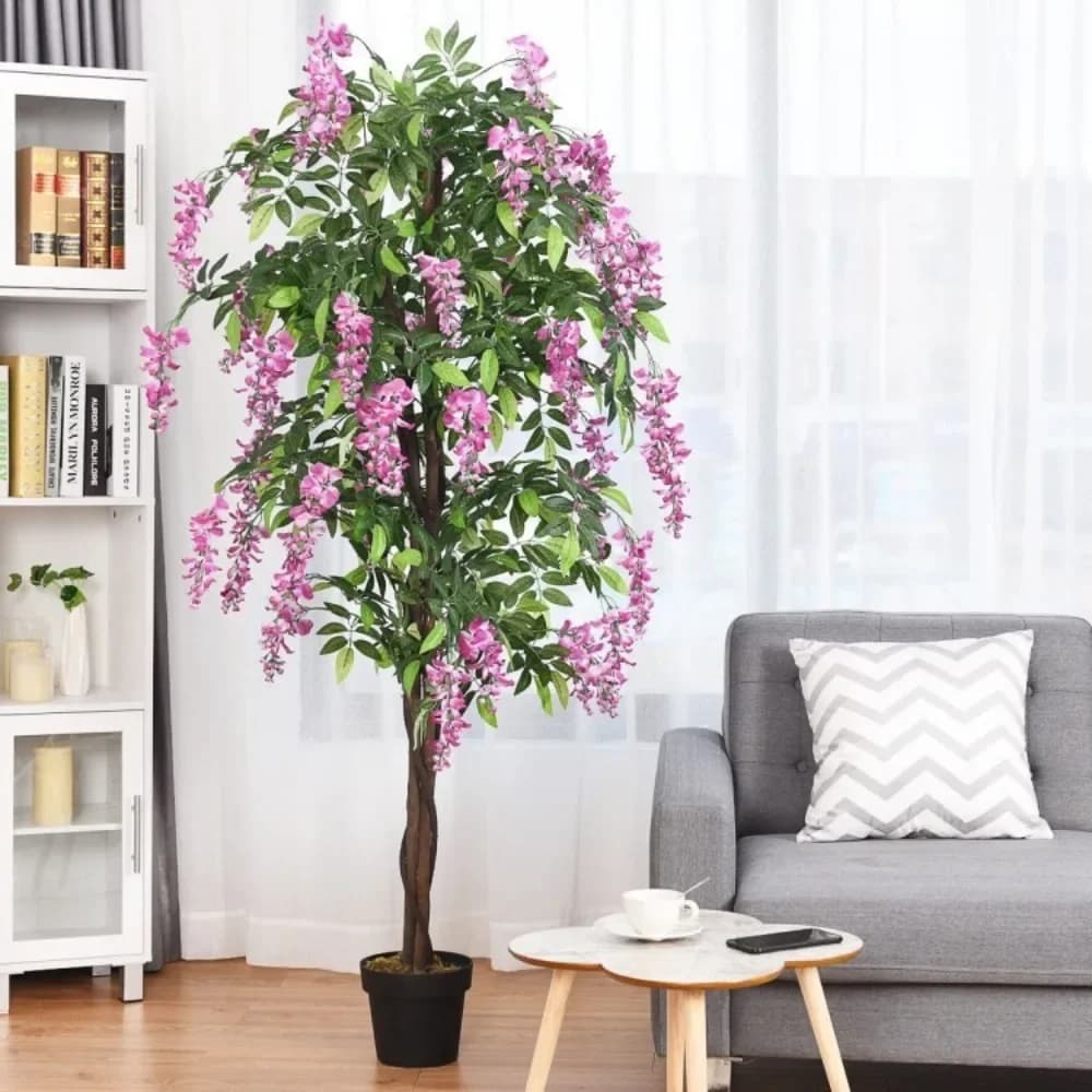 Artificial 6 Feet Silk Woods Tree for Interior/External, Fin Decorative Plant in High Vase