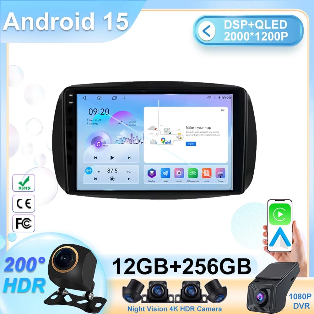 Android 15 Per Mercedes Benz Smart 453 Fortwo 2014 -2020 Autoradio Auto Navigazione GPS Multimediale Stereo Lettore Video Carplay