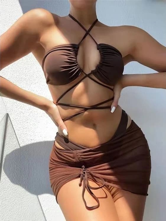 Ladies High Waist Split Bikini 2026 New Trendy Sexy Swimsuit Solid Color Bathing Beachwear Summer Vacation Fashion Bathing Suit