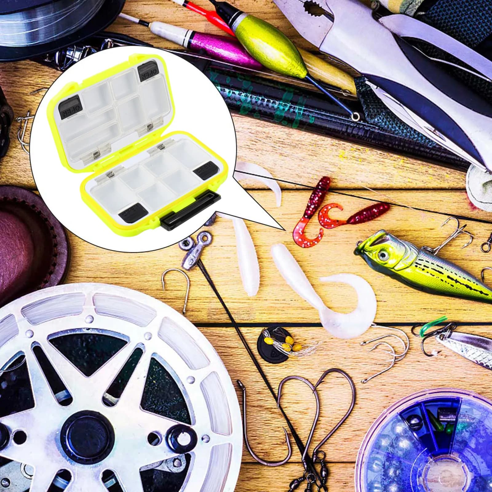 Scatola Premium per Attrezzatura da Pesca con Coperchio Trasparente, Materiale Antiurto, Divisori Interni, Organizzazione Efficiente delle Esche