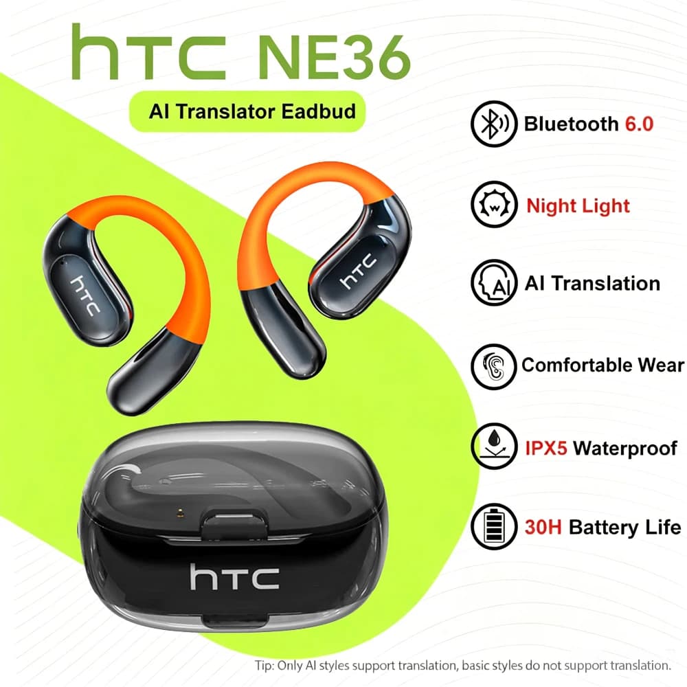 Wireless Bluetooth Earphones HTC NE36 AI Real-Time Translation Earbuds HiFi Sound Low Latency Sports Headset Gamer Headphones