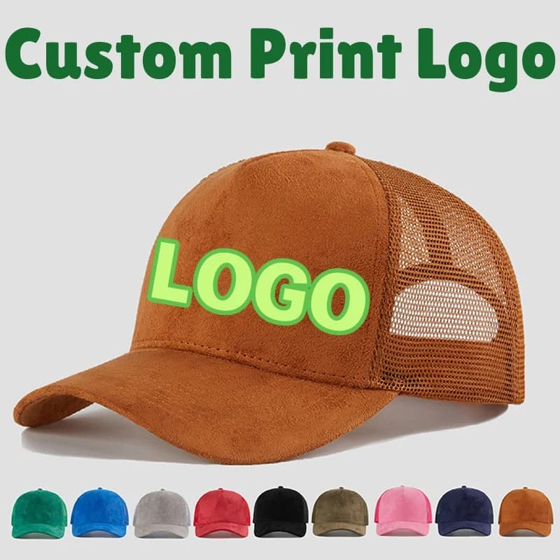 5 pcs rigid sports cap in suede with custom printed logo Outdoor breathable mesh baseball cap suitable for both men and women