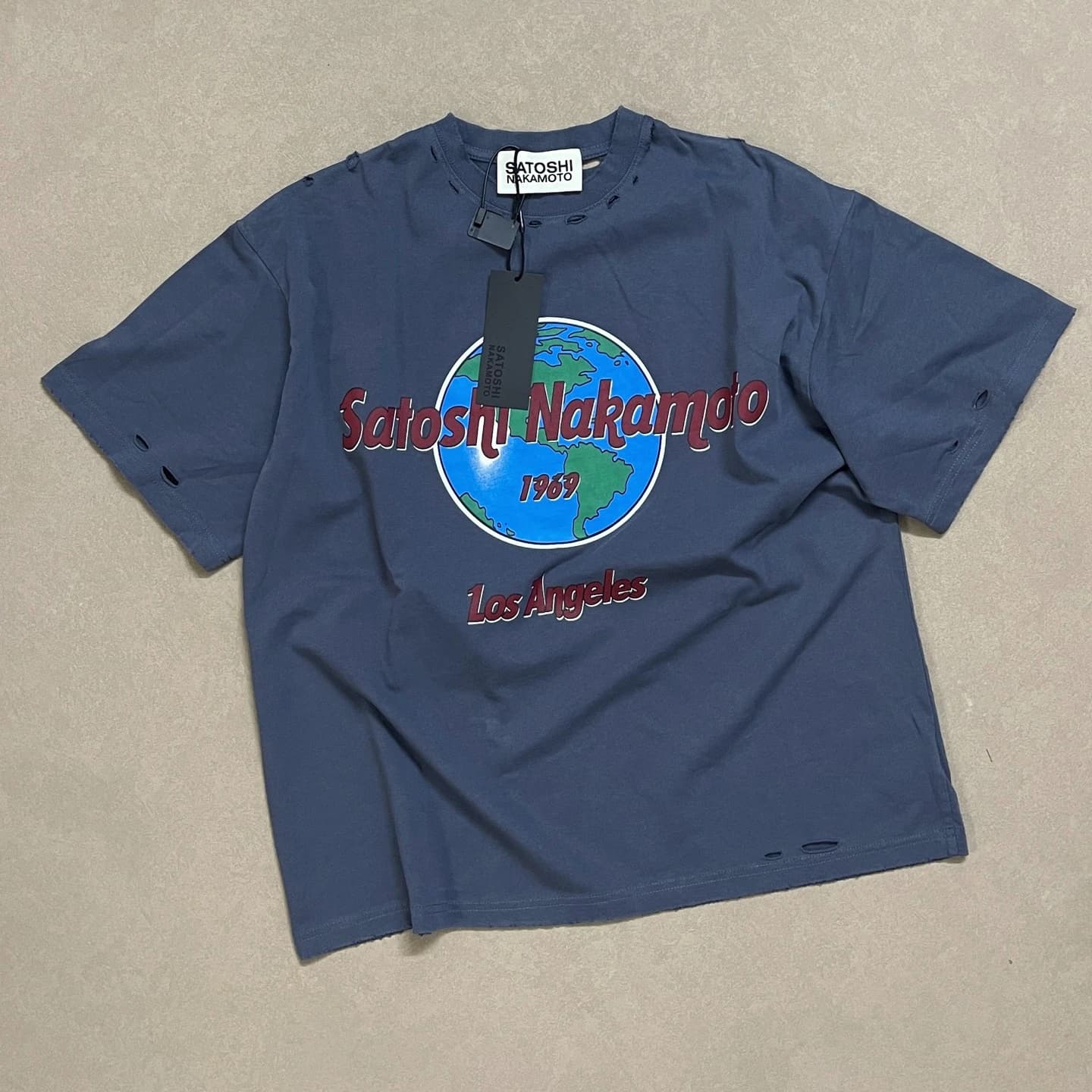 Washed Satoshi Nakamoto 1969 Rock Hole T Shirt Men Women High Quality Tee Tops T-Shirt