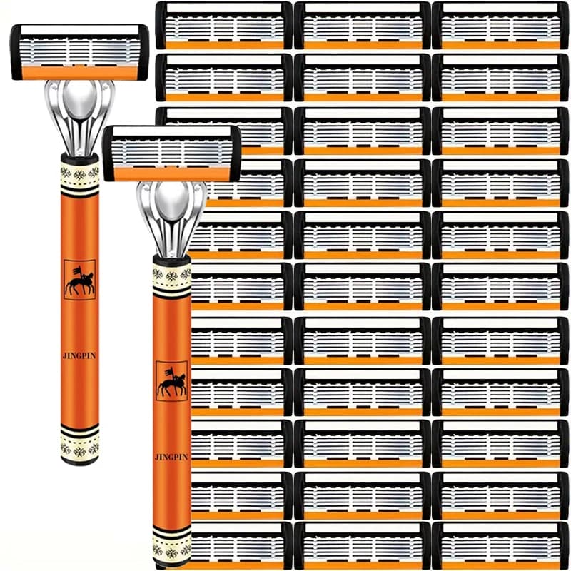 6 Layer Safety Razor Set High Quality Men Shaving Shaft Blade Interchangeable Stainless Steel