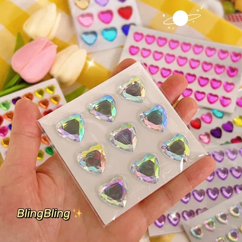 Adesivi 3D a Forma di Cuore con Diamanti, Materiale Fai-da-Te per Decorazione Scrivania, Cover Telefono, Fotocamera, Adesivi Kawaii per Tazze e Laptop