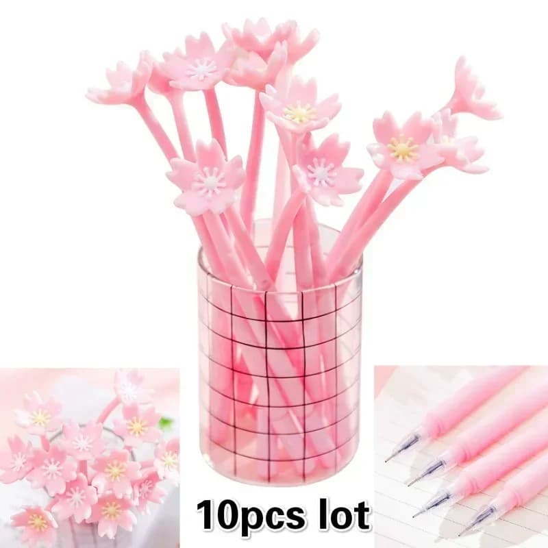 Simpatiche penne in gel di silicone con fiori di ciliegio, 10 pezzi, set di cancelleria rosa Kawaii, articoli di scrittura per ufficio e scuola, regalo creativo per ragazze