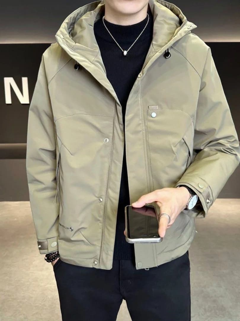 New 2025 Men's Casual Hooded Jacket Fashionable Versatile Loose Fit Spring Autumn Polyester Fabric Warmth Outerwear Coat