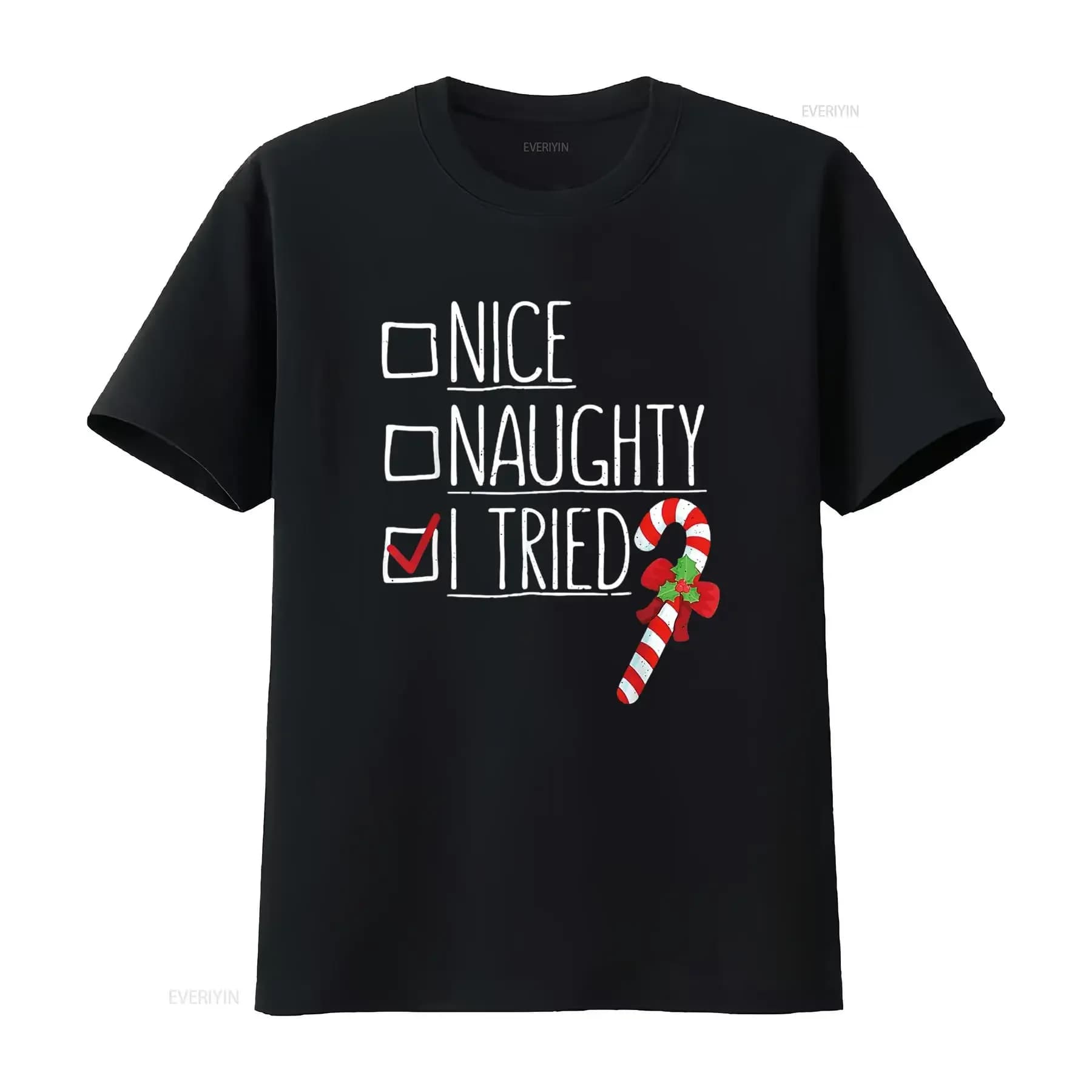 Womens Nice Naughty I Tried Funny Candy Christmas Pajama Design T Shirt Black 2X Large vintage Washed graphic