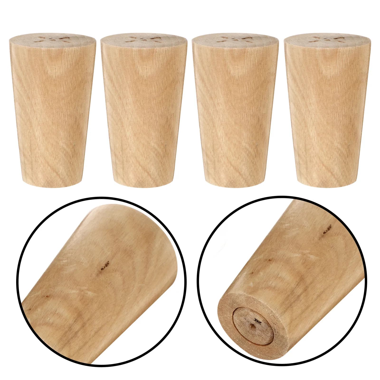 4 Pezzi Gambe Rotonde Bianche in Legno Massello, Piedini a Cilindro in Legno Naturale per Divano, Scrivania, Armadio, Mobile TV, Cassettiera, Tavolo Fai da Te