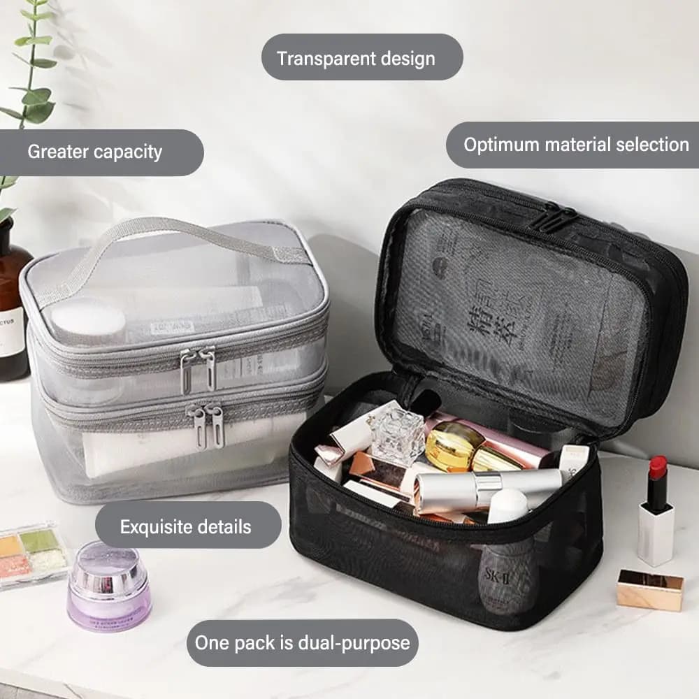 Fashion Transparent Mesh Travel Cosmetic Bag Storage Large Capacity Make Up Organizer Bag 1/2/3 layer Makeup Case Women's