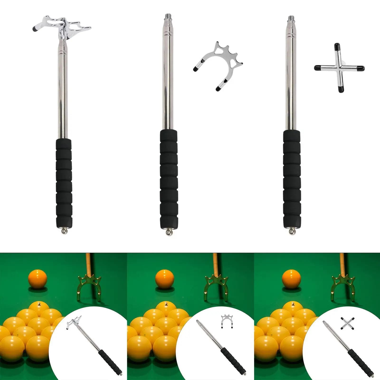 Premium Stainless Steel Billiard Bridge Head Adjustable Cue Stick Bridge Retractable Tool for Club Party Pool Table