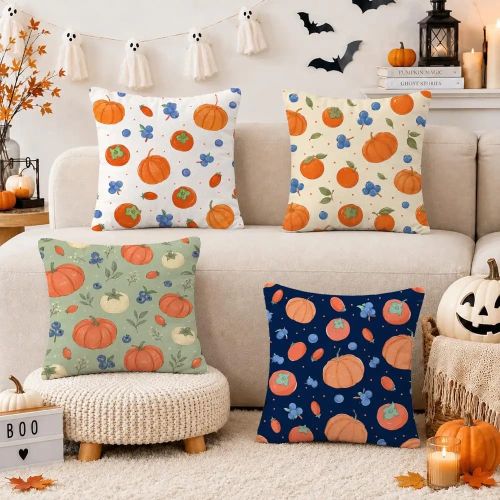 Autumn Pumpkin Cushion Cover Short Plush Double Sided Printed Soft Pillow Case Home Sofa Decor Festival Gifts