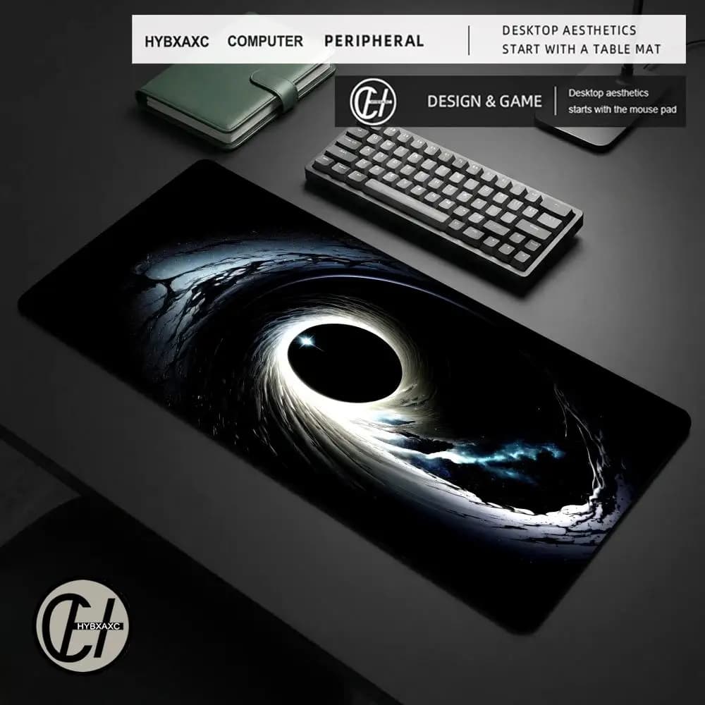 Large Gaming Mouse Pad XXL 900x400 Black White Swirl Space Desk Mat Extended Keyboard Pad Non-Slip Waterproof for Laptop Office