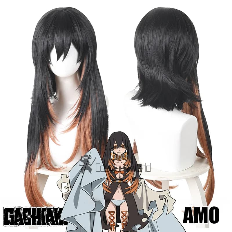 Parrucca cosplay Amo Empool Anime Gachiakuta arancione nero sfumato capelli lunghi parrucche resistenti al calore per le donne ragazze squadra di Natale anteriore