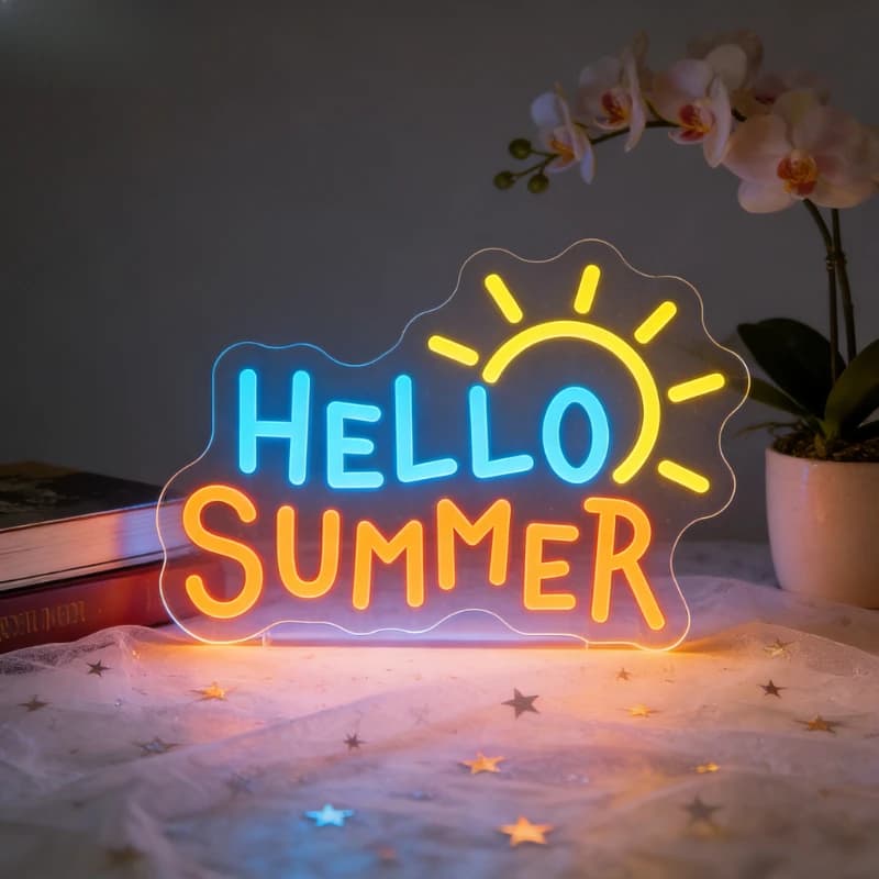 Insegna Luminosa 'HELLO SUMMER' per Camera da Letto, Soggiorno, Bar, Caffè, Crea un'Atmosfera Estiva Vibrante, Illuminazione LED da Parete, Idea Regalo