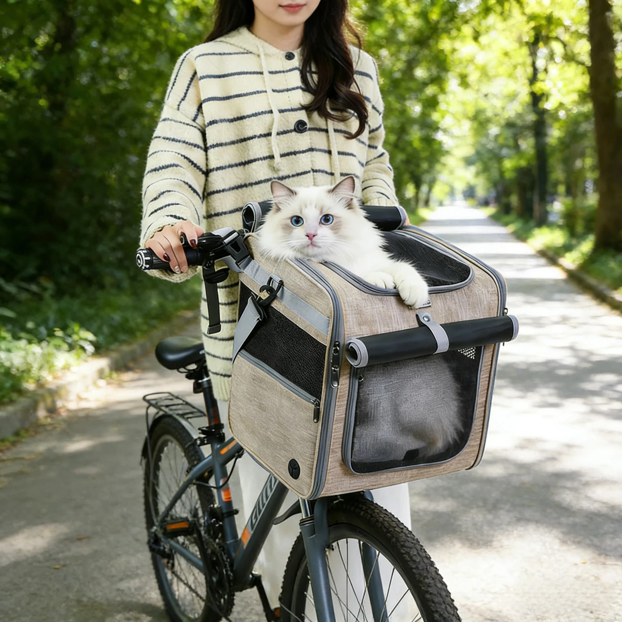 Trasportino Morbido per Cani e Gatti da Bicicletta, Zaino Multifunzionale Pieghevole a Spalla e a Mano, Cestino da Bici per Animali Domestici, Trasportino da Esterno