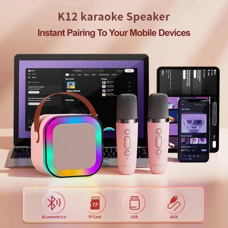 K12 karaoke machine portable 5.3 PA Bluetooth speaker system con 1-2 microfoni wireless RGB lights audio home KTV kid gifts