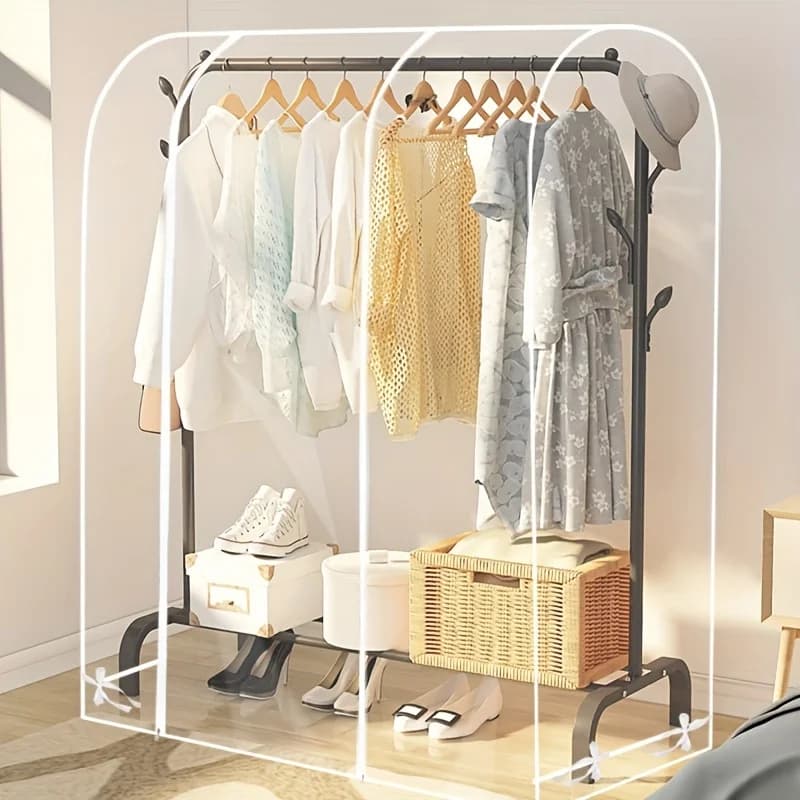 Copertura antipolvere impermeabile in plastica trasparente per appendiabiti Borsa portaoggetti per cappotti da pavimento adatta per la camera da letto