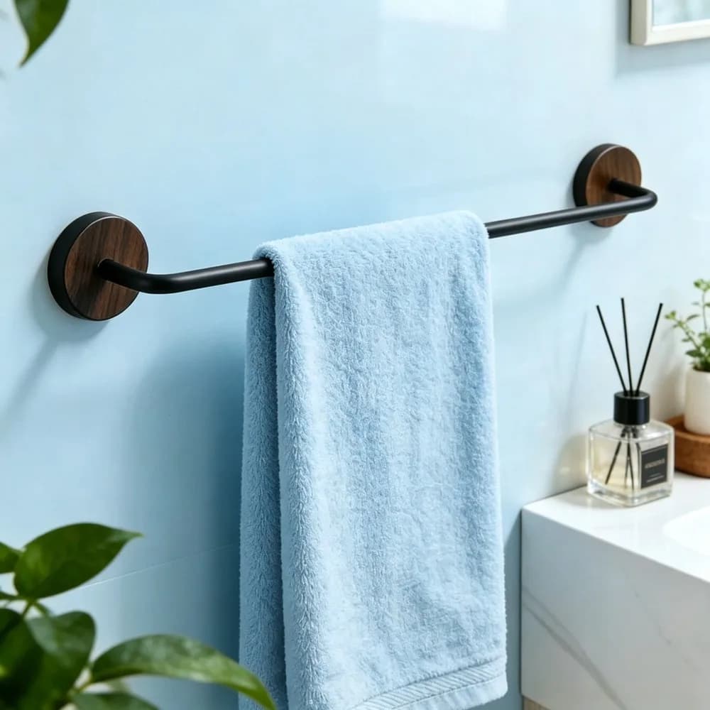 Wall Mounted Metal Towel Bar Single Rod Bathroom Towel Rack Rust Proof Hanging Holder for Shower Kitchen Hand Towel Bath Towel