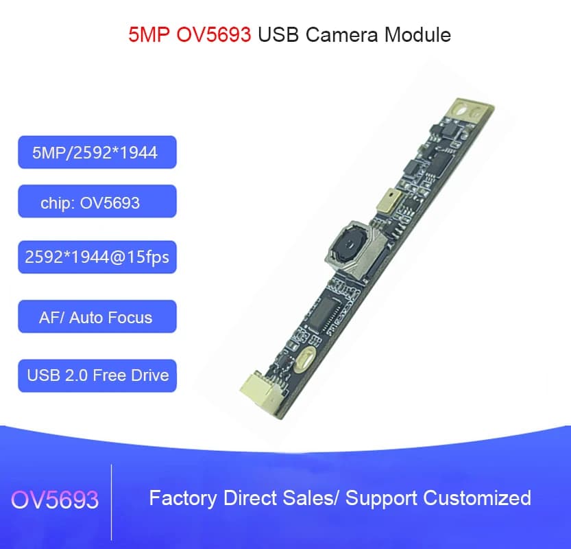 Modulo fotocamera Mini USB OV5693 da 5 MP AF Messa a fuoco automatica Microfono digitale integrato Webcam con driver gratuito UVC OTG per il riconoscimento facciale