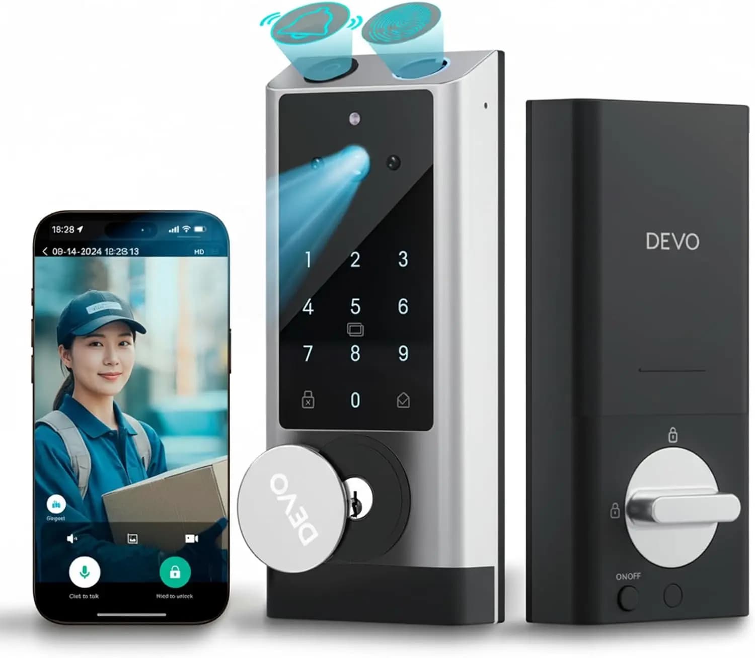 Serratura Intelligente 6-in-1 con Telecamera e Campanello, Accesso Senza Chiave con Impronta Digitale, Controllo Wi-Fi, Facile Installazione, Impermeabile