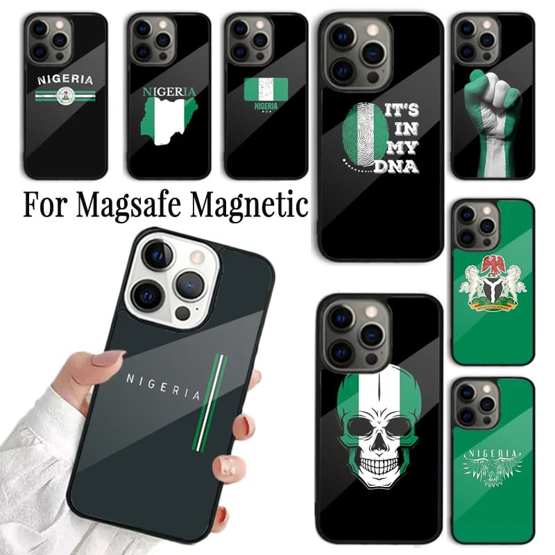 Cover per telefono con bandiera della Nigeria per iPhone 17 AIR 16 15 14 13 12 11 Pro Max Plus, custodia magnetica wireless Magsafe