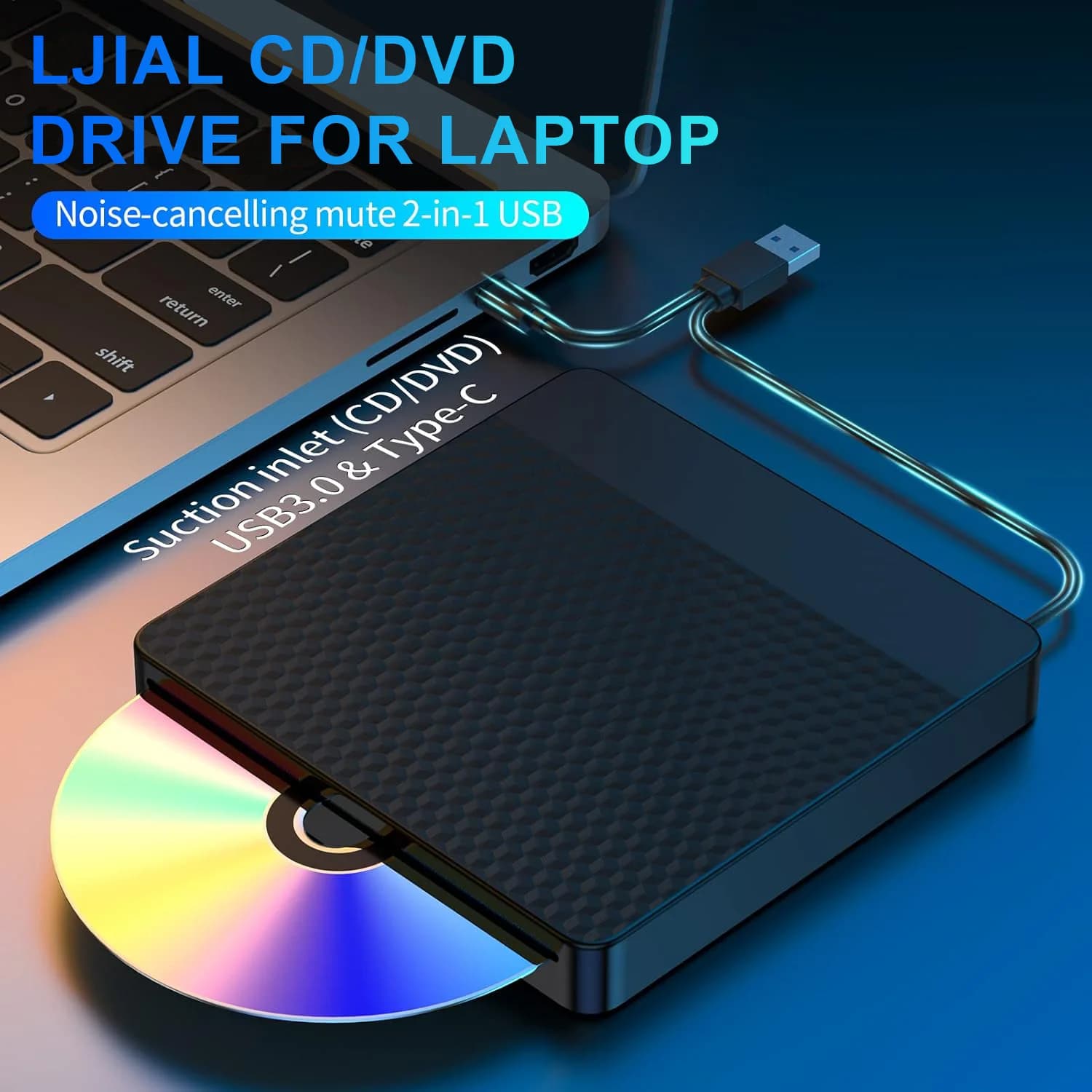Unità CD/DVD esterna, USB 3.0 Tipo-C Slot-in Lettore masterizzatore CD DVD Lettore di scrittura CD ROM Unità ottica per PC desktop portatile