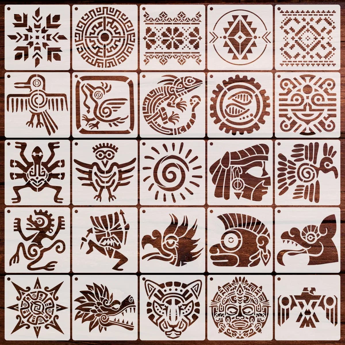 25Pcs/Set 13cm Ancient Aztec Painting DIY Layering Stencils Painting Scrapbook Coloring Embossing Album Decorative Template