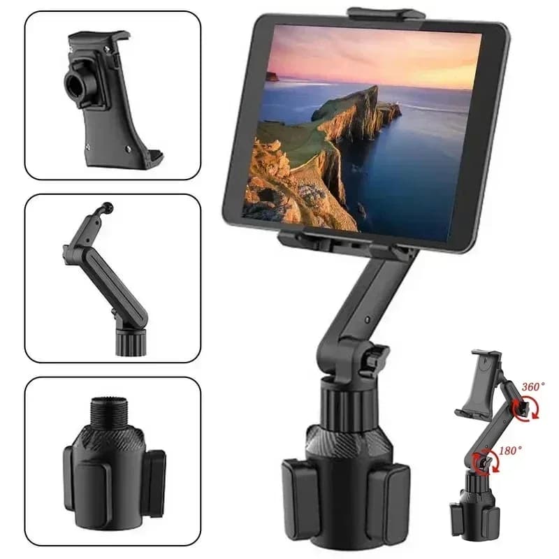 Car Cup Holder Tablet & Phone Mount with Heavy Duty Base - Adjustable Holder for Tablets Cellphones