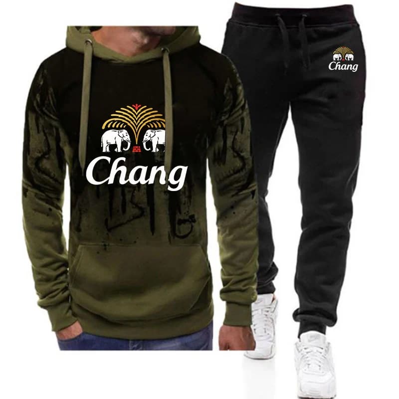2026 Chang Beer Logo The new gradient collection for men is suitable for spring and autumn hoodies Two-piece set