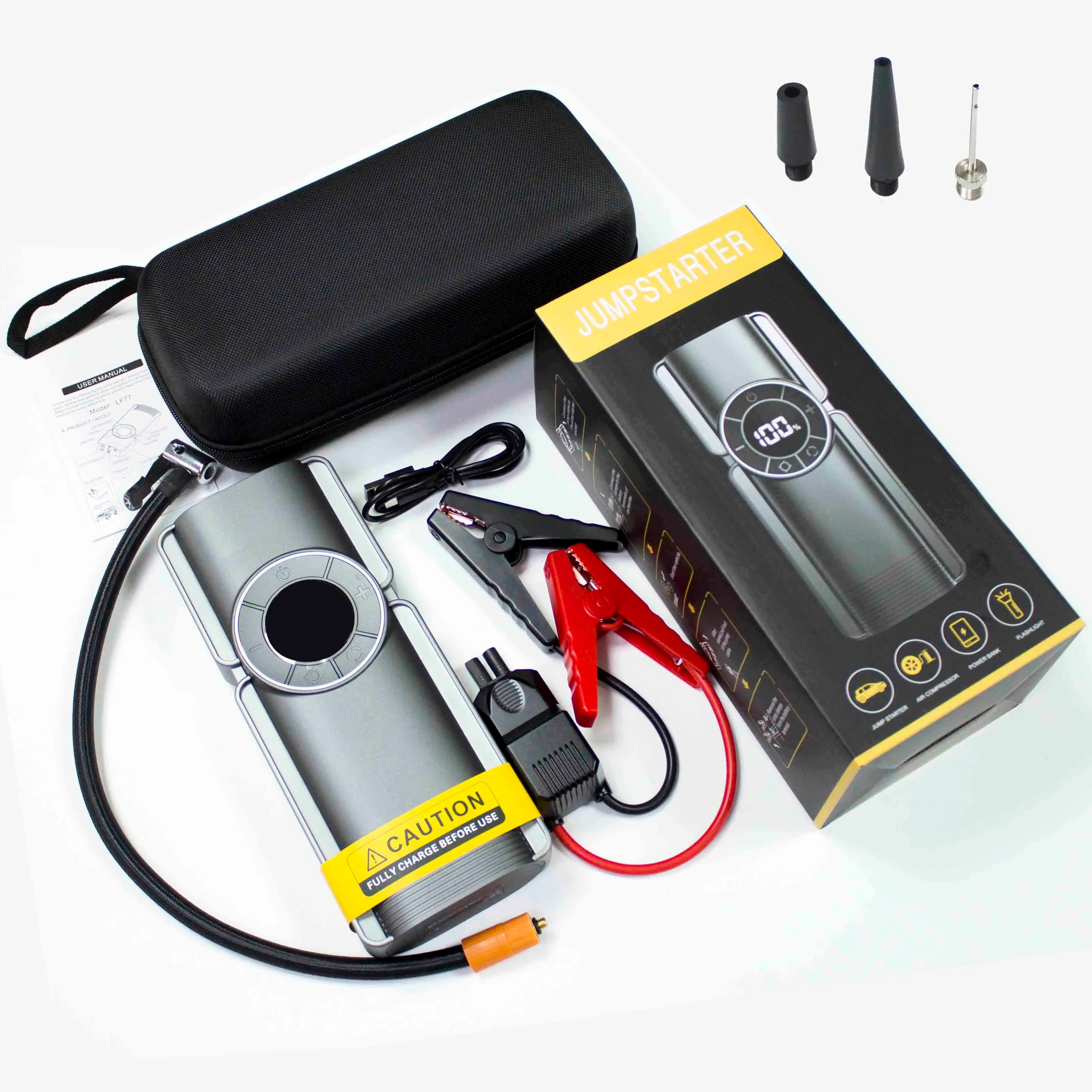 Avviatore di Emergenza Portatile 12V Multifunzione con Luce LED, Caricabatterie per Auto, Compressore Pneumatici, Alimentatore di Emergenza per Camion e Moto