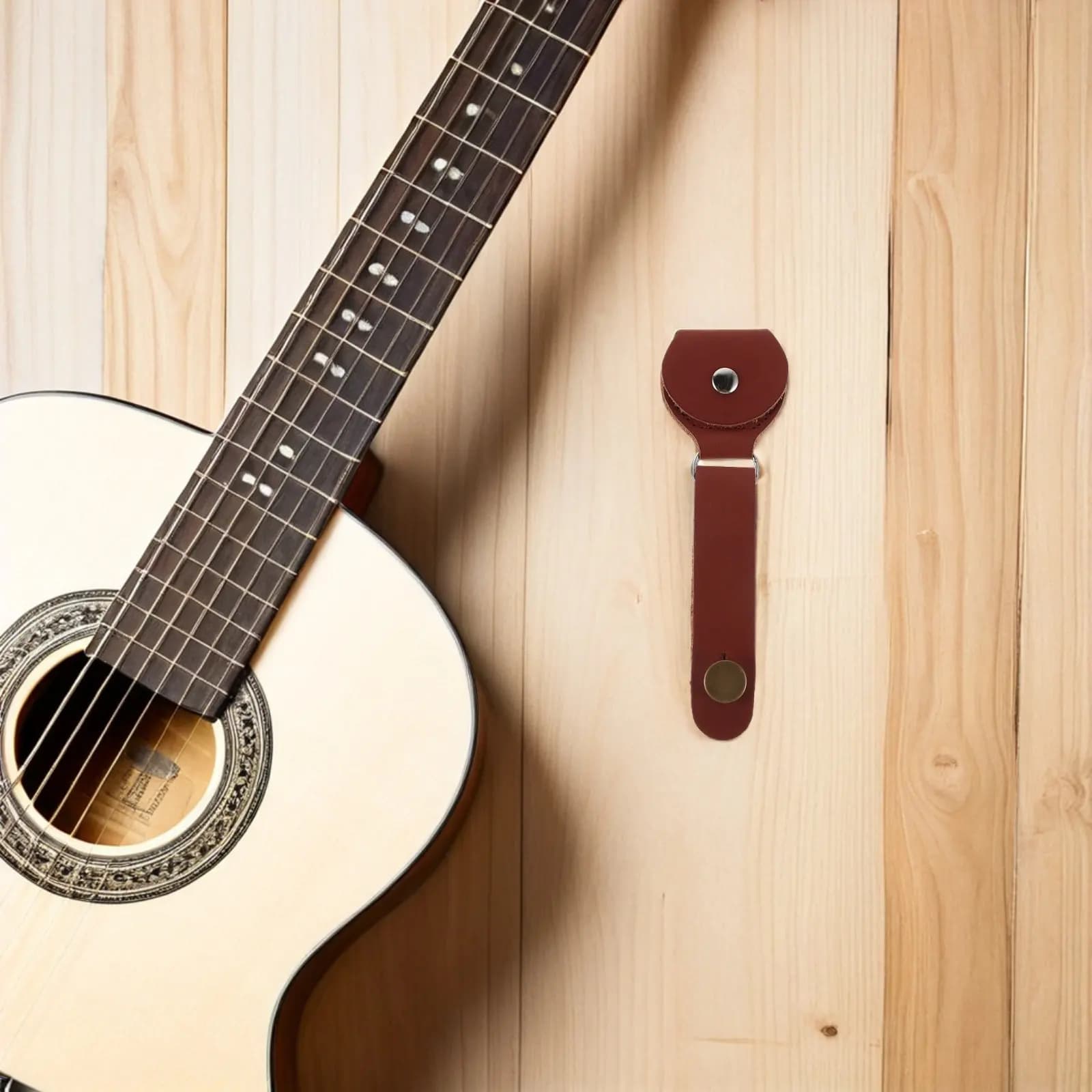 PU Guitar Neck Strap Tie with Headstock Adapter Portable Pick Holder Case Guitar Picks Keychain Organizer for Street