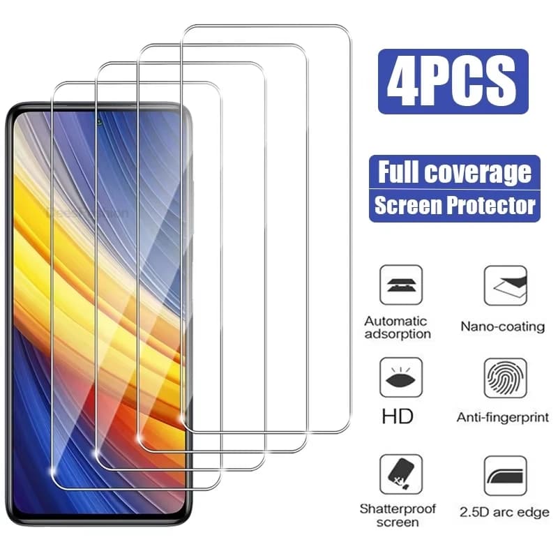 1-4PCS Vetro temperato HD per Poco M7 M6 F7 F6 F5 M5 Pro 5G Protezione per lo schermo Poco X7 X6 X5 Pro X3 NFC C65 C51 Vetro protettivo