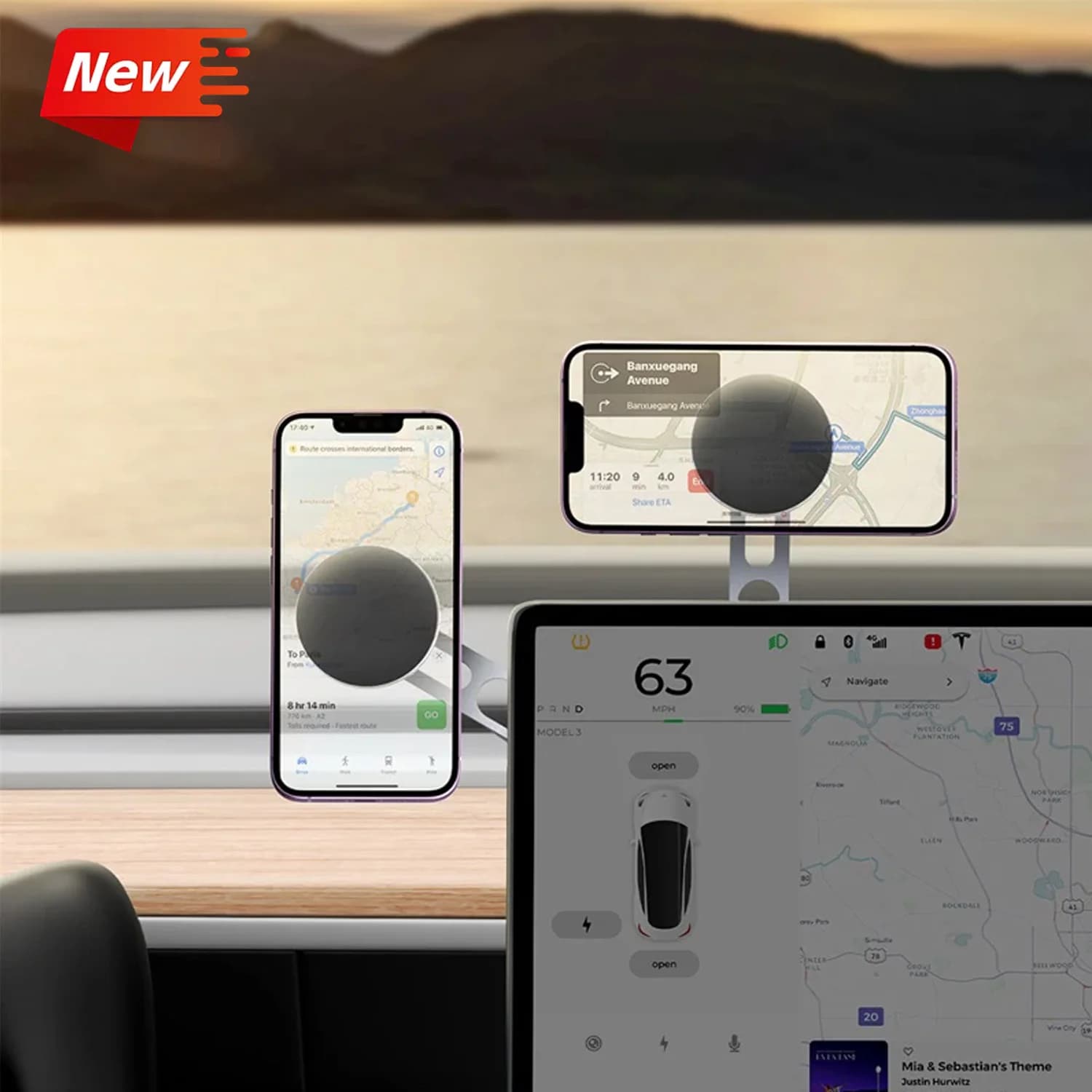 2026New Supporto magnetico per telefono per auto per Tesla Display APP Supporto per auto pieghevole in metallo con rotazione di 360 gradi per iPhone 12 13 14 Pro Max