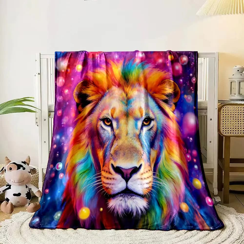 Coperte con stampa artistica con pittura a testa di leone Coperte calde per bambini adulti Viaggi a casa Coperte morbide e confortevoli lavabili in lavatrice