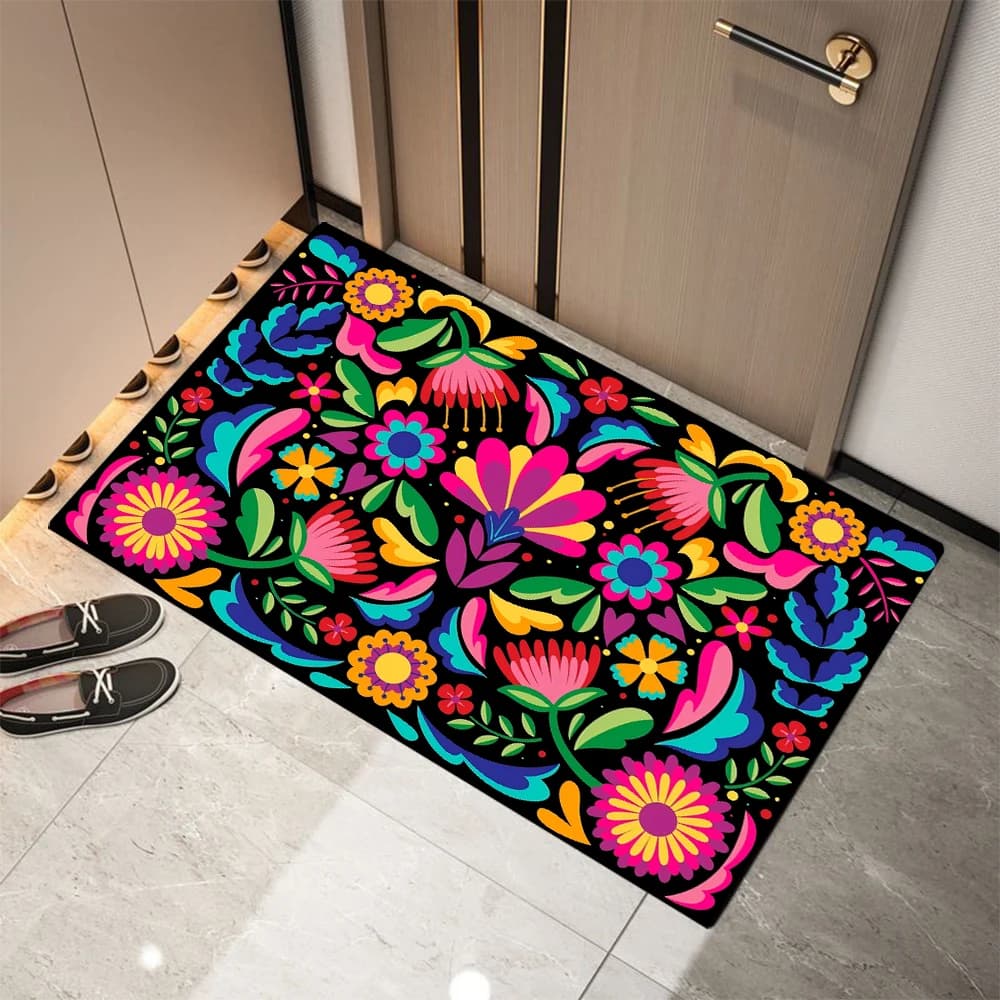 Zerbino di benvenuto con stampa floreale in stile messicano, antiscivolo, lavabile in lavatrice, per soggiorno, camera da letto, bagno, cucina, lavanderia