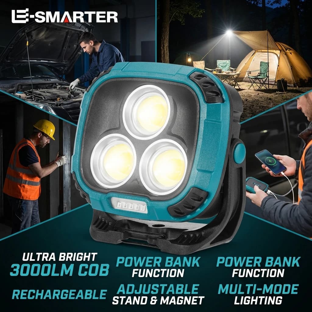 Faro Portatile Multicolore Super Luminoso con Temperatura di Colore Variabile, Torcia da Lavoro 1800LM con Funzione Power Bank USB per Esterni