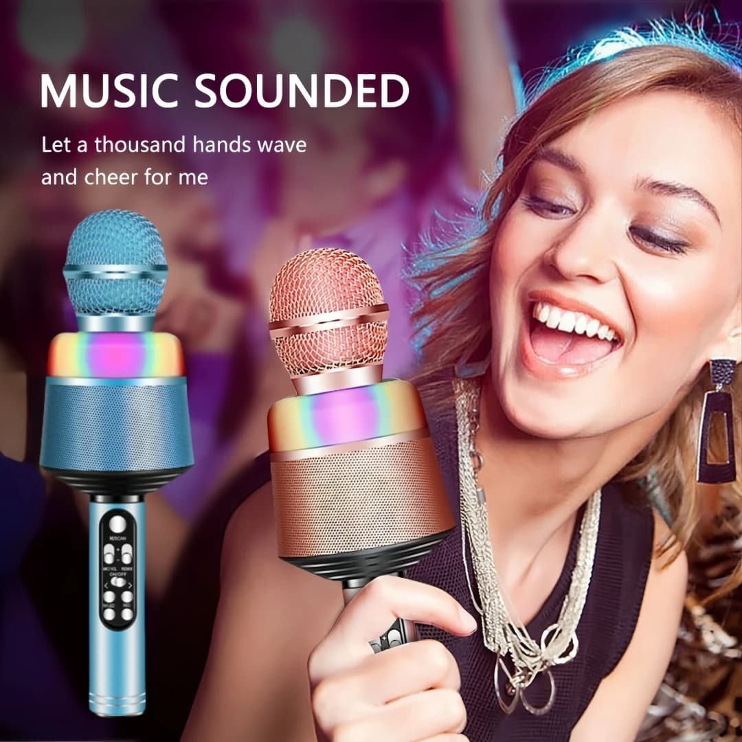 Microfono karaoke wireless Bluetooth, altoparlante portatile 5 in 1 per tutti gli smartphone, regali per tutte le età