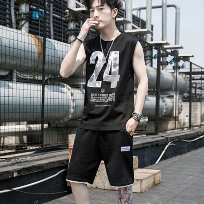 Complete Men's Summer Plus Size: Sleeveless Canot and 5 Inch Shorts, Wide Fit, Streetwear Casual Style, Outfit Athleisure Two Pieces