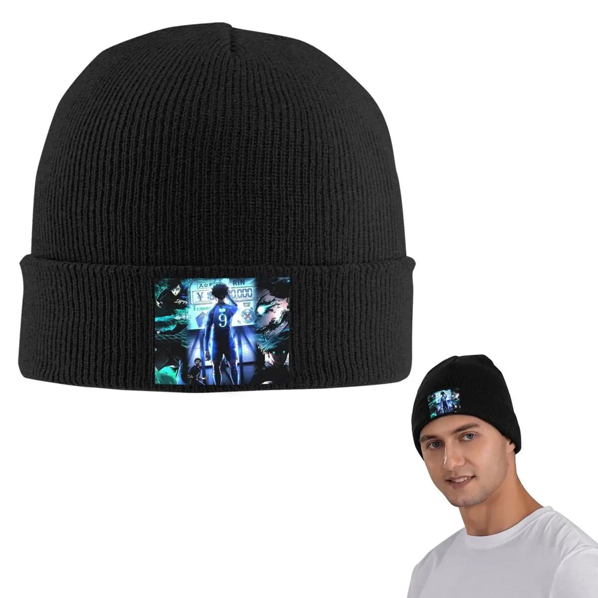 Rin Itoshi Blue Lock Football Warm Knitted Cap Hip Hop Bonnet Hat Autumn Winter Outdoor Beanies Hats for Unisex Adult