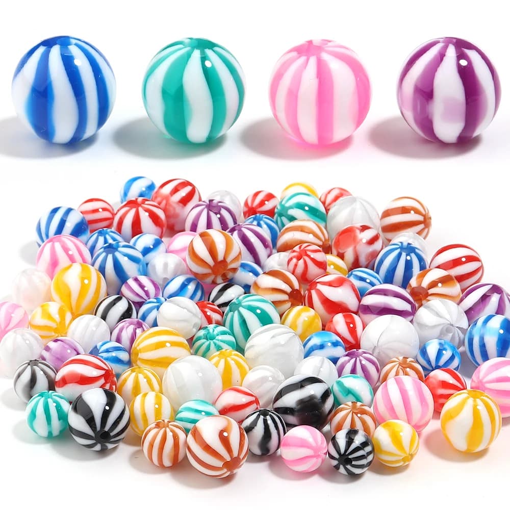 10-20 pezzi di perline a strisce color caramella da 12/16 mm, perline rotonde in resina distanziate per bricolage, braccialetti, collane, accessori per gioielli