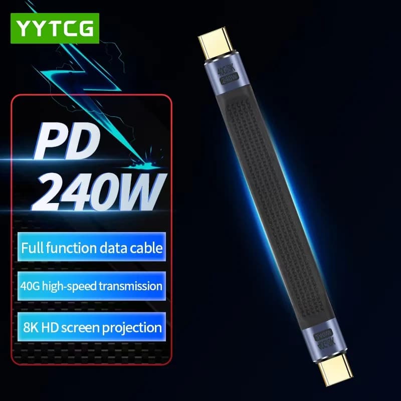 Cavo USB-C Piatto con Ricarica Rapida PD 240W, Interfaccia Thunderbolt 4/3, Cavo Corto USB4 per Trasferimento Dati a 40Gbps per Laptop, Telefono, Tablet