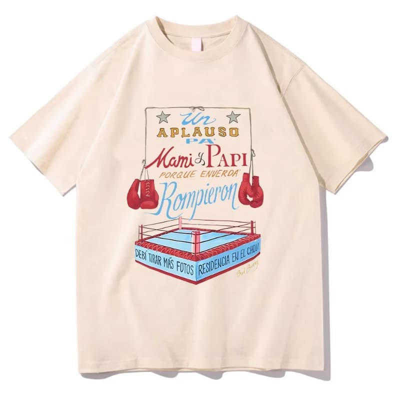 Bad Bunny DTMF Merch Boxing Tee T-shirt estetica T-shirt stampata stile urbano girocollo con stampa geometrica unisex