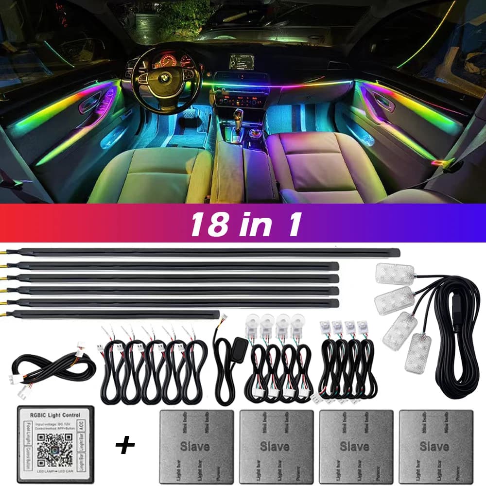 10/14/18 in 1 luci ambientali per auto a led 213 64 colori RGB Symphony Streamer Bluetooth arcobaleno strisce acriliche kit lampada atmosfera 12V