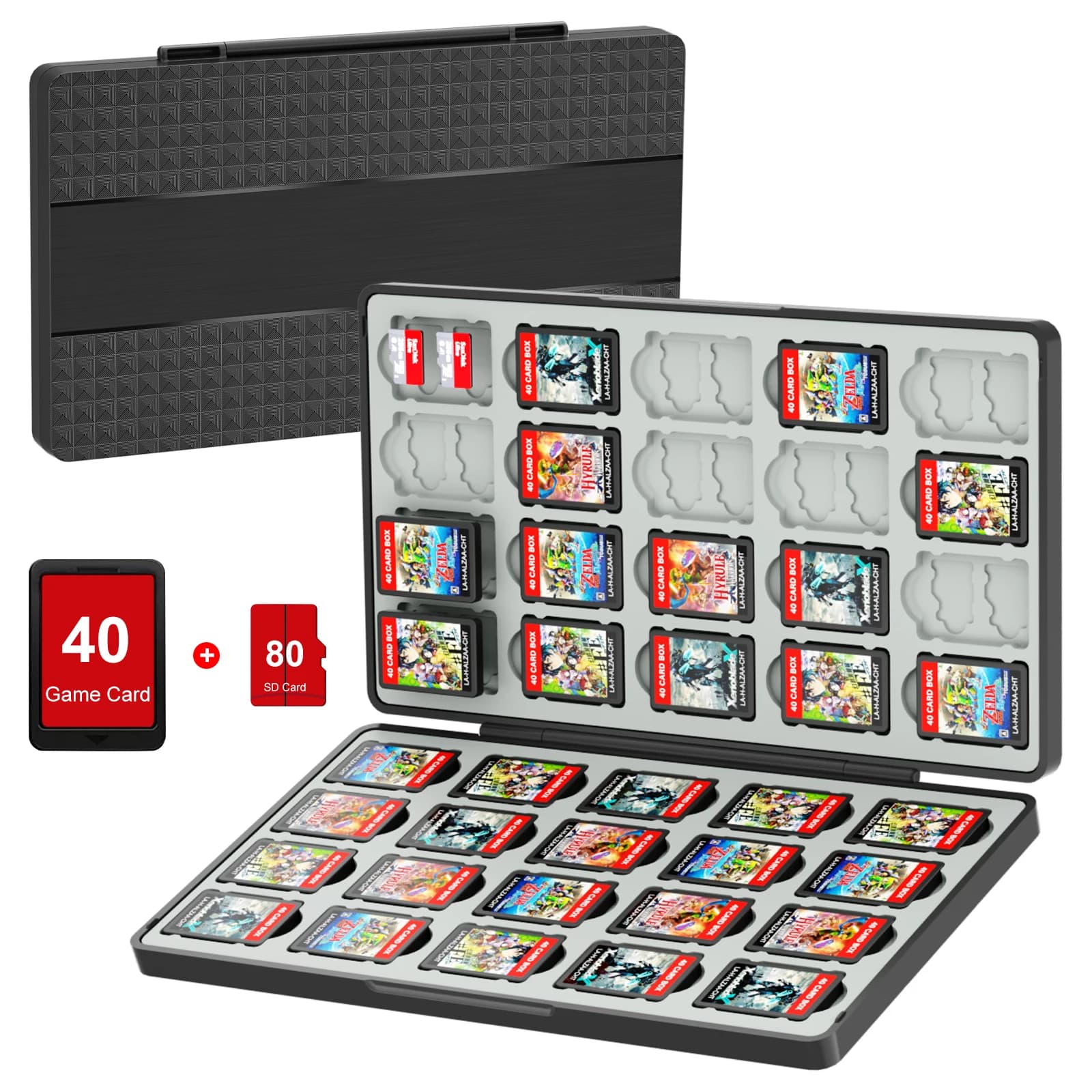Custodia per Schede di Gioco per Switch 2, Switch OLED e Lite, Contenitore per Memoria con 40 Slot per Schede di Gioco e 80 Slot per MicroSD S