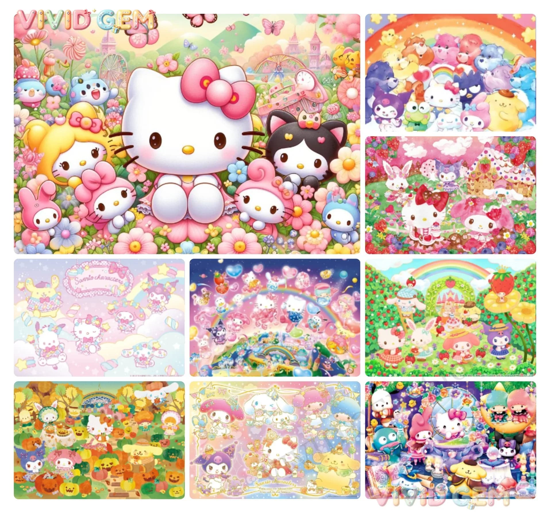 VIVID GEM DIY Mosaic Sanrio Kuromi Manga Purple Full Drill Diamond Embroidery Cross Stitch Art Gift