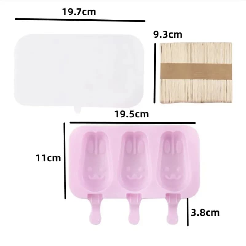 Set di 3 Stampi in Silicone per Gelato con Coperchio, Stampi per Ghiaccioli Fai-da-Te, Kit per Gelati Artigianali con Immagini Cartoon Carine