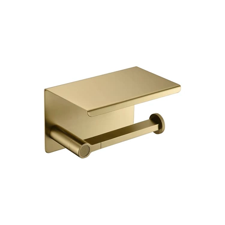 Moderno Portarotolo da Bagno a Parete in Ottone Spazzolato Oro con Mensola